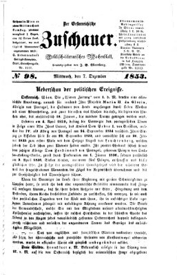 Österreichischer Zuschauer (Wiener Zuschauer) Mittwoch 7. Dezember 1853