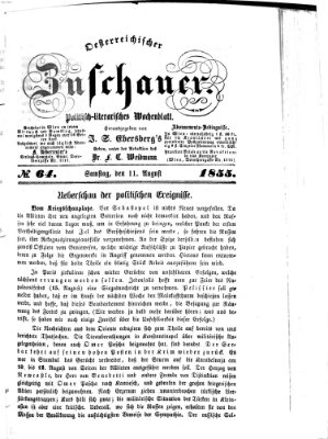 Österreichischer Zuschauer (Wiener Zuschauer) Samstag 11. August 1855