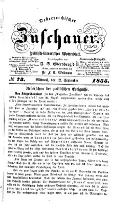 Österreichischer Zuschauer (Wiener Zuschauer) Mittwoch 12. September 1855