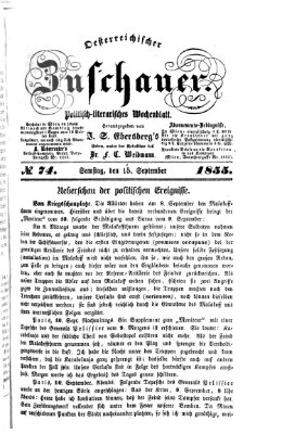 Österreichischer Zuschauer (Wiener Zuschauer) Samstag 15. September 1855