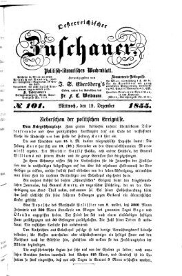 Österreichischer Zuschauer (Wiener Zuschauer) Mittwoch 19. Dezember 1855