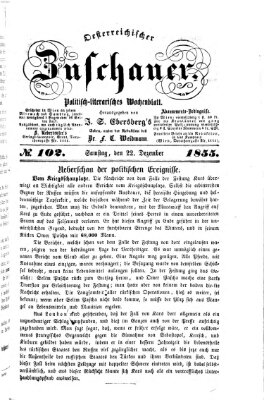 Österreichischer Zuschauer (Wiener Zuschauer) Samstag 22. Dezember 1855