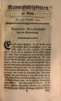 Mannigfaltigkeiten (Neueste Mannigfaltigkeiten) Samstag 30. September 1769