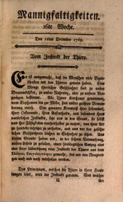 Mannigfaltigkeiten (Neueste Mannigfaltigkeiten) Samstag 16. Dezember 1769