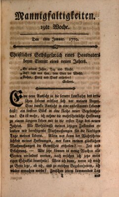 Mannigfaltigkeiten (Neueste Mannigfaltigkeiten) Samstag 6. Januar 1770