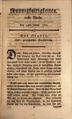 Mannigfaltigkeiten (Neueste Mannigfaltigkeiten) Samstag 13. Januar 1770