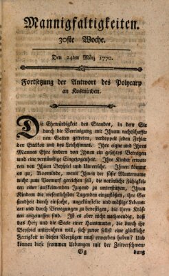 Mannigfaltigkeiten (Neueste Mannigfaltigkeiten) Samstag 24. März 1770