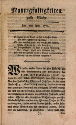 Mannigfaltigkeiten (Neueste Mannigfaltigkeiten) Samstag 7. April 1770