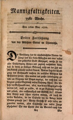 Mannigfaltigkeiten (Neueste Mannigfaltigkeiten) Samstag 26. Mai 1770