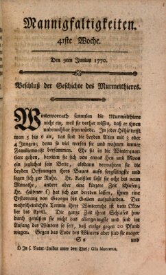 Mannigfaltigkeiten (Neueste Mannigfaltigkeiten) Samstag 9. Juni 1770