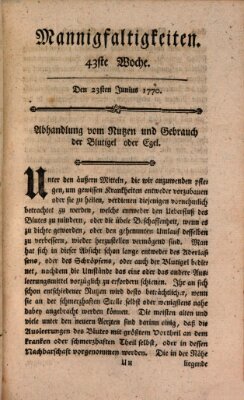 Mannigfaltigkeiten (Neueste Mannigfaltigkeiten) Samstag 23. Juni 1770