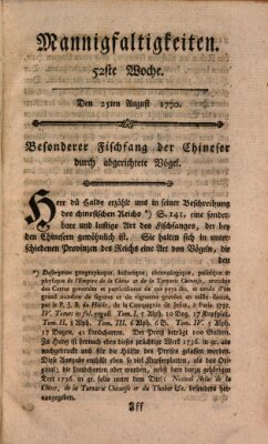 Mannigfaltigkeiten (Neueste Mannigfaltigkeiten) Samstag 25. August 1770