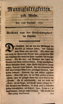 Mannigfaltigkeiten (Neueste Mannigfaltigkeiten) Samstag 15. September 1770