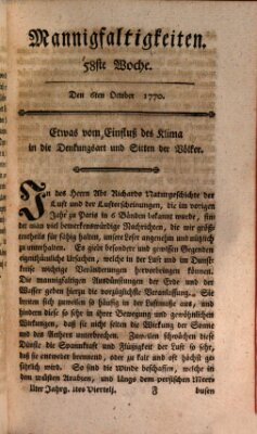 Mannigfaltigkeiten (Neueste Mannigfaltigkeiten) Samstag 6. Oktober 1770