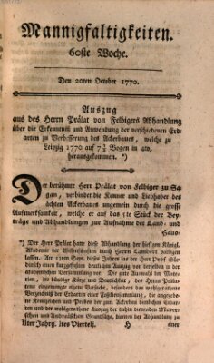 Mannigfaltigkeiten (Neueste Mannigfaltigkeiten) Samstag 20. Oktober 1770