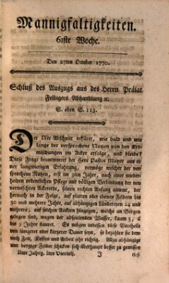 Mannigfaltigkeiten (Neueste Mannigfaltigkeiten) Samstag 27. Oktober 1770