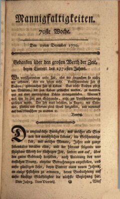 Mannigfaltigkeiten (Neueste Mannigfaltigkeiten) Samstag 29. Dezember 1770