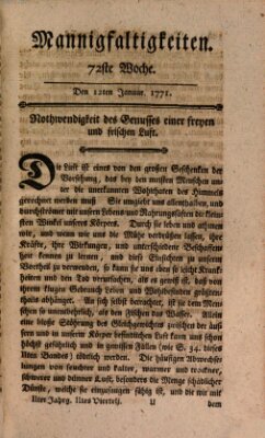 Mannigfaltigkeiten (Neueste Mannigfaltigkeiten) Samstag 12. Januar 1771