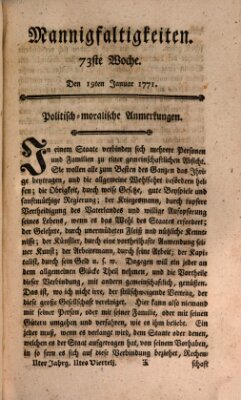 Mannigfaltigkeiten (Neueste Mannigfaltigkeiten) Samstag 19. Januar 1771