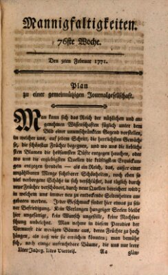 Mannigfaltigkeiten (Neueste Mannigfaltigkeiten) Samstag 9. Februar 1771