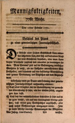 Mannigfaltigkeiten (Neueste Mannigfaltigkeiten) Samstag 16. Februar 1771