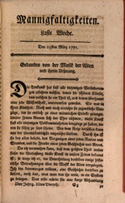 Mannigfaltigkeiten (Neueste Mannigfaltigkeiten) Samstag 23. März 1771