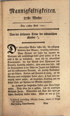 Mannigfaltigkeiten (Neueste Mannigfaltigkeiten) Samstag 27. April 1771