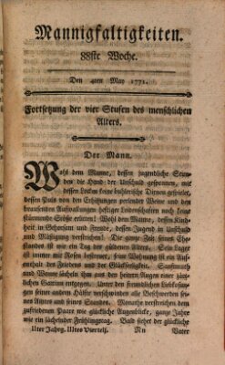 Mannigfaltigkeiten (Neueste Mannigfaltigkeiten) Samstag 4. Mai 1771