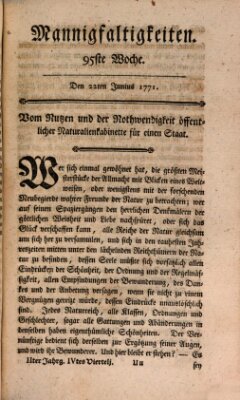 Mannigfaltigkeiten (Neueste Mannigfaltigkeiten) Samstag 22. Juni 1771