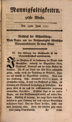 Mannigfaltigkeiten (Neueste Mannigfaltigkeiten) Samstag 29. Juni 1771