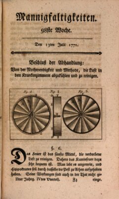 Mannigfaltigkeiten (Neueste Mannigfaltigkeiten) Samstag 13. Juli 1771