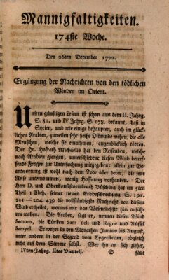 Mannigfaltigkeiten (Neueste Mannigfaltigkeiten) Samstag 26. Dezember 1772