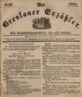 Der Breslauer Erzähler Montag 1. Juni 1835