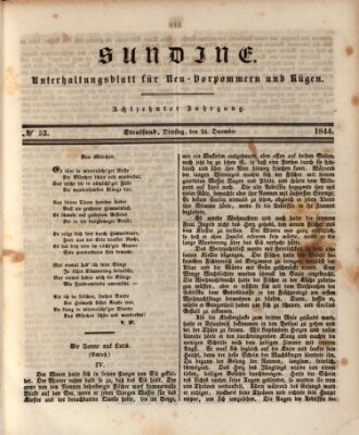 Sundine Dienstag 24. Dezember 1844