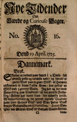 Nye tidender om laerde og curieuse sager Donnerstag 19. April 1725