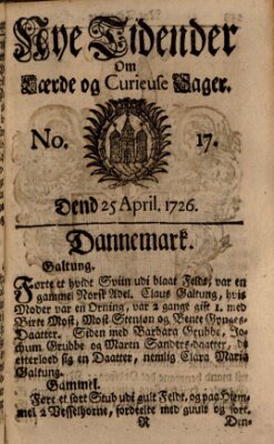 Nye tidender om laerde og curieuse sager Donnerstag 25. April 1726