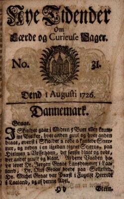 Nye tidender om laerde og curieuse sager Donnerstag 1. August 1726