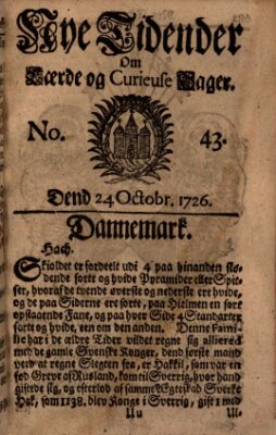 Nye tidender om laerde og curieuse sager Donnerstag 24. Oktober 1726