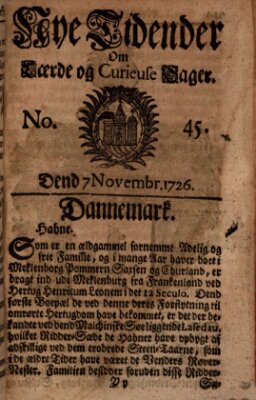 Nye tidender om laerde og curieuse sager Donnerstag 7. November 1726