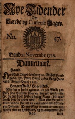 Nye tidender om laerde og curieuse sager Donnerstag 21. November 1726