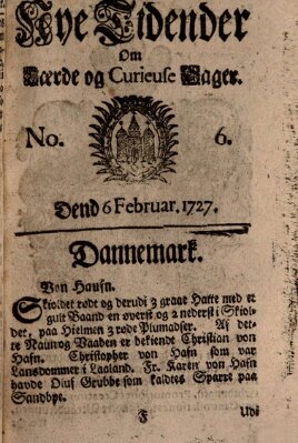 Nye tidender om laerde og curieuse sager Donnerstag 6. Februar 1727