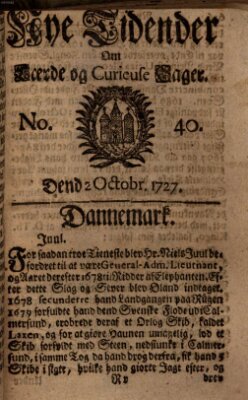 Nye tidender om laerde og curieuse sager Donnerstag 2. Oktober 1727