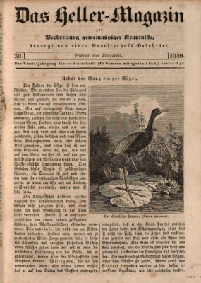 Das Heller-Magazin Samstag 19. September 1840