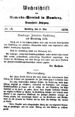 Wochenschrift des Gewerbe-Vereins Bamberg Sonntag 15. Mai 1870