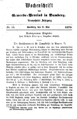 Wochenschrift des Gewerbe-Vereins Bamberg Samstag 21. Mai 1870