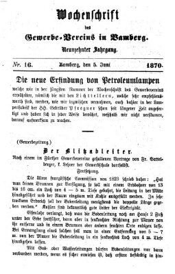 Wochenschrift des Gewerbe-Vereins Bamberg Sonntag 5. Juni 1870