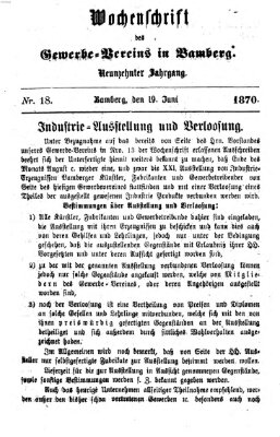 Wochenschrift des Gewerbe-Vereins Bamberg Sonntag 19. Juni 1870