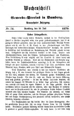 Wochenschrift des Gewerbe-Vereins Bamberg Sonntag 10. Juli 1870