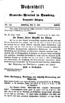 Wochenschrift des Gewerbe-Vereins Bamberg Sonntag 31. Juli 1870