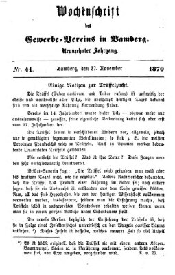 Wochenschrift des Gewerbe-Vereins Bamberg Sonntag 27. November 1870